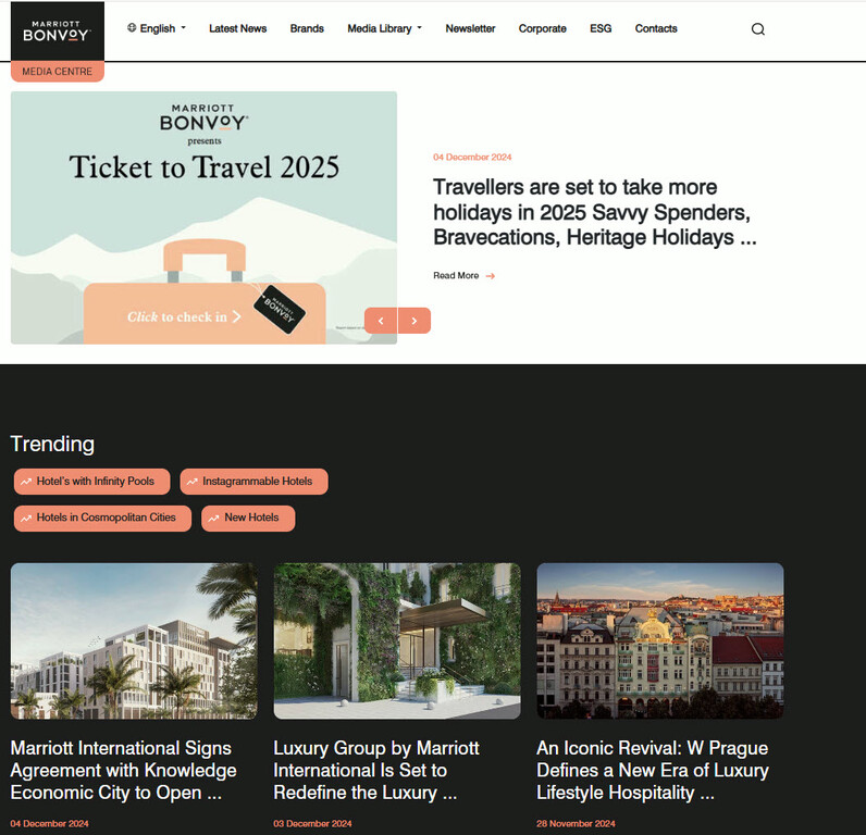 PressArea Digital Impact Award Winning Marriott Website English Homepage
